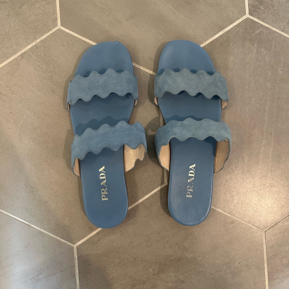 Prada Blue Scalloped Sandals